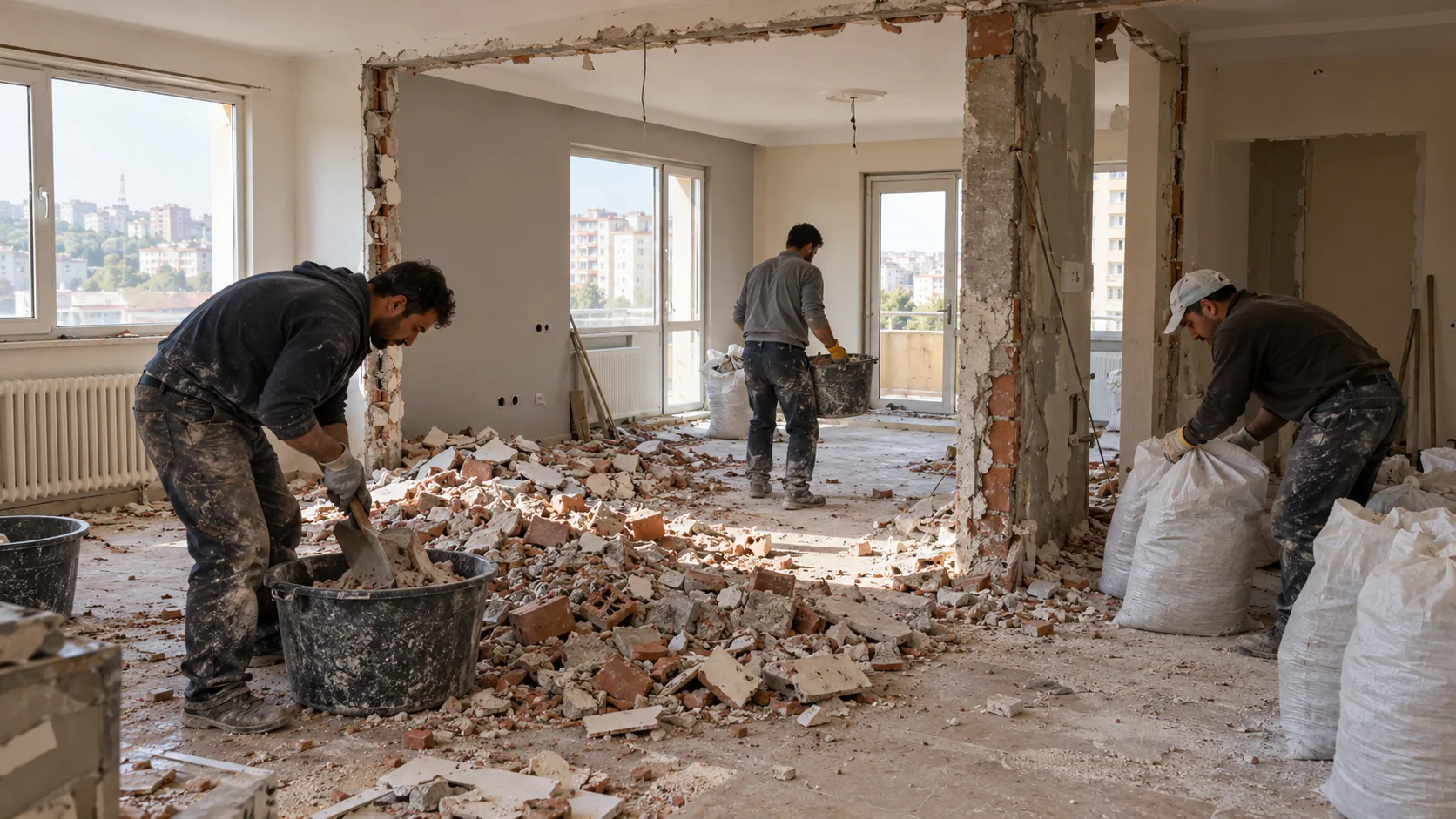 Daire içindeki tadilat molozlarının toplanması